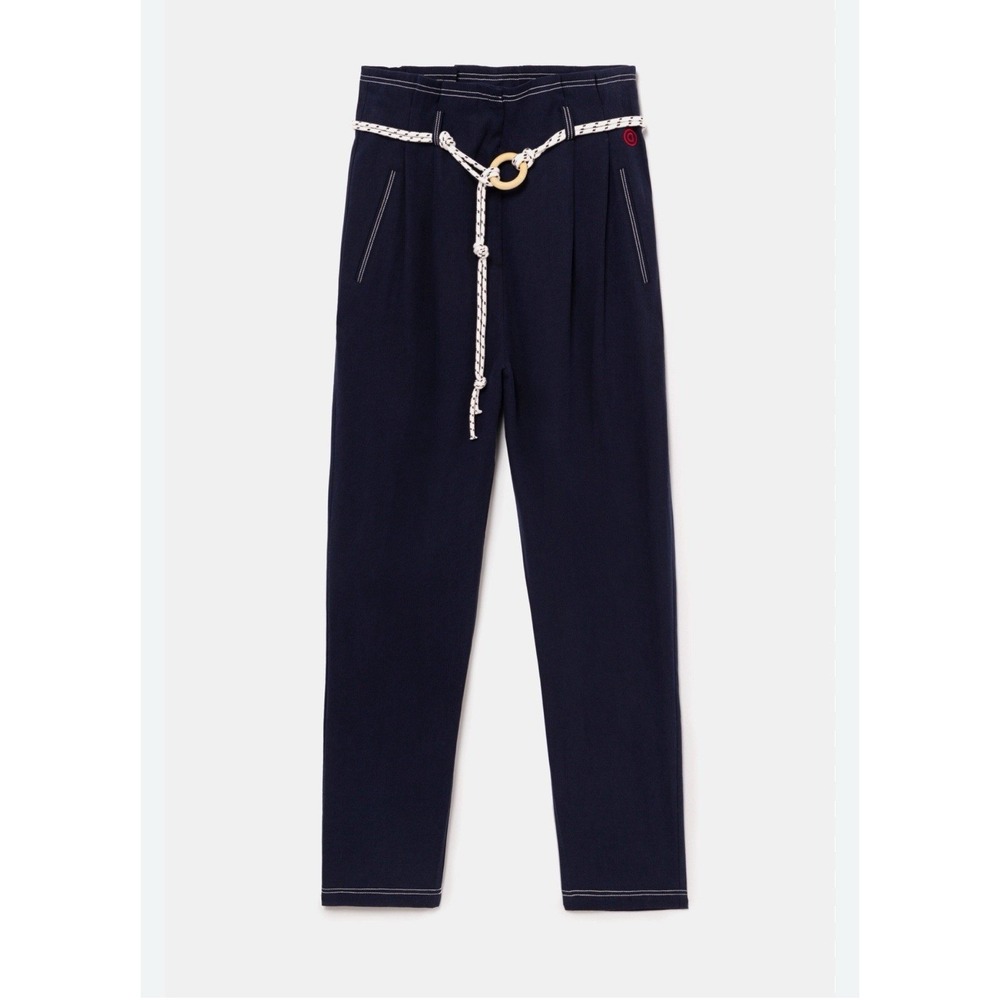 Desigual Baggy‎ Trouser Pants Navy Coastal Preppy Cord Belt Small